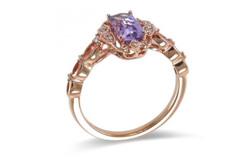 14K Rose Gold Amethyst With Diamond Ring