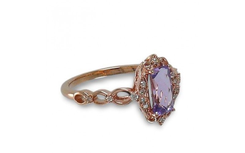 14K Rose Gold Amethyst With Diamond Ring