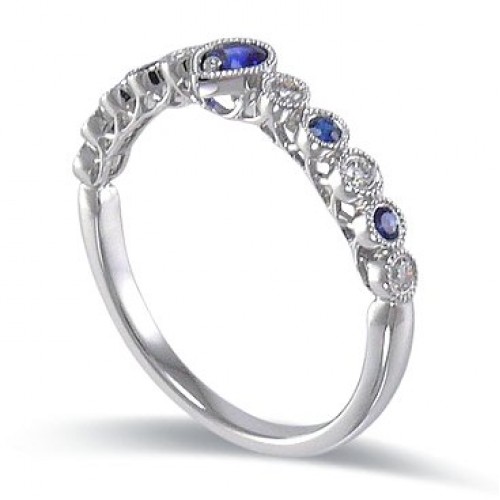 14K White Gold Sapphire With Diamond Ring