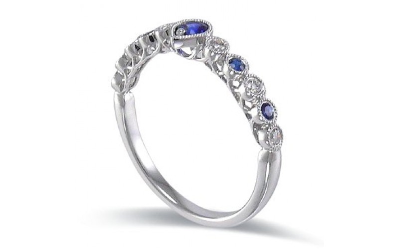 14K White Gold Sapphire With Diamond Ring