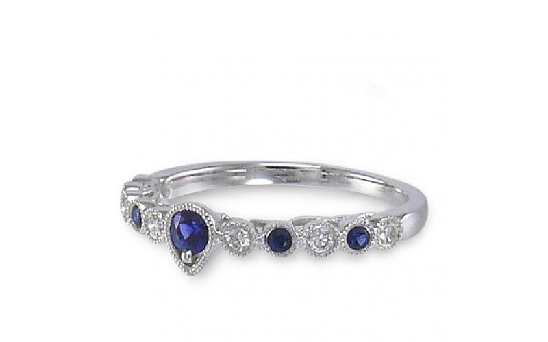 14K White Gold Sapphire With Diamond Ring