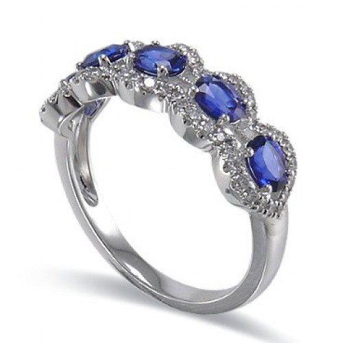 14K White Gold Sapphire With Diamond Ring