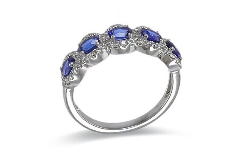 14K White Gold Sapphire With Diamond Ring