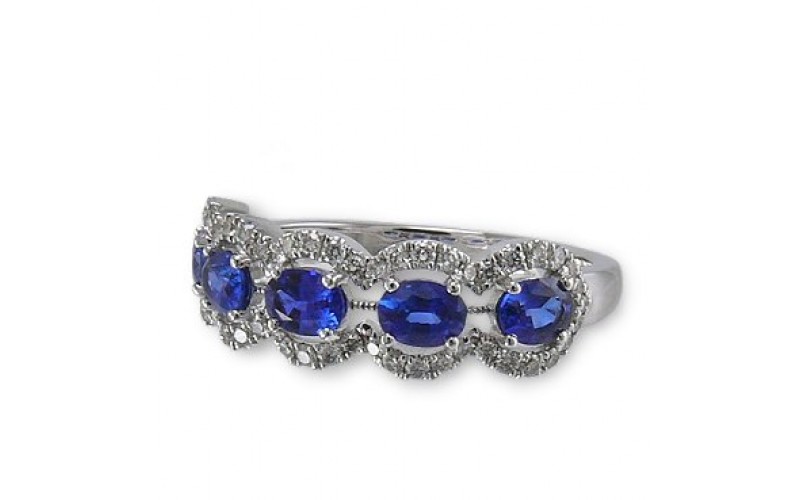 14K White Gold Sapphire With Diamond Ring