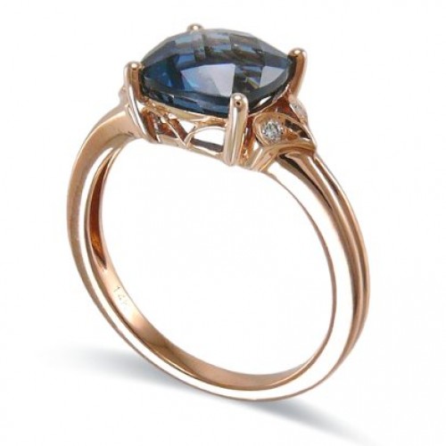 14K Rose Gold London BlueTopaz With Diamond Ring