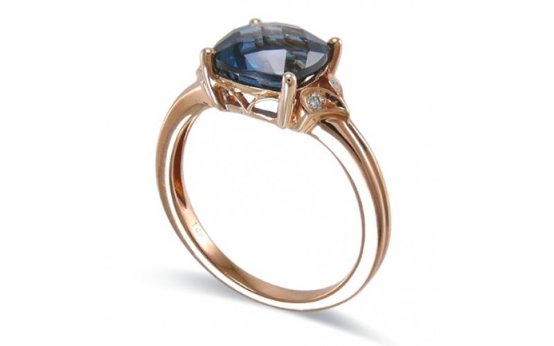 14K Rose Gold London BlueTopaz With Diamond Ring