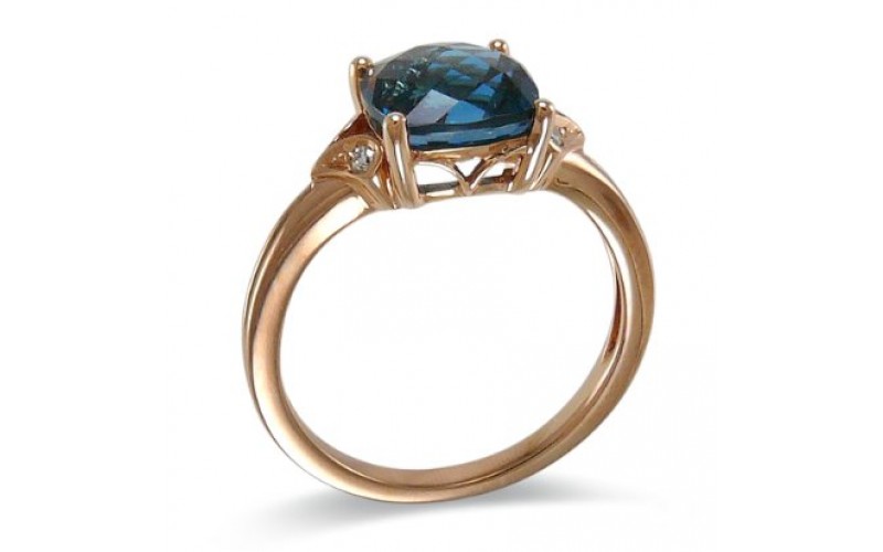 14K Rose Gold London BlueTopaz With Diamond Ring
