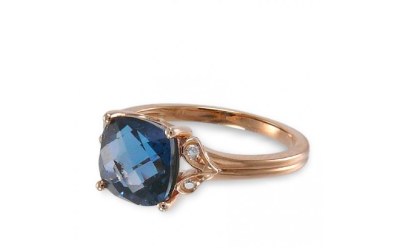 14K Rose Gold London BlueTopaz With Diamond Ring