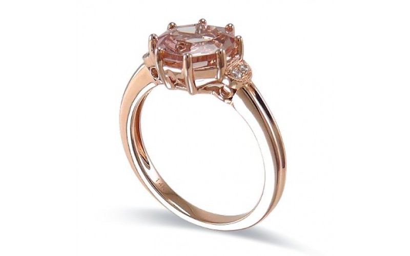 14K Rose Gold MorganiteWith Diamond Ring