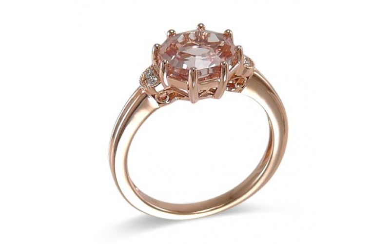 14K Rose Gold MorganiteWith Diamond Ring
