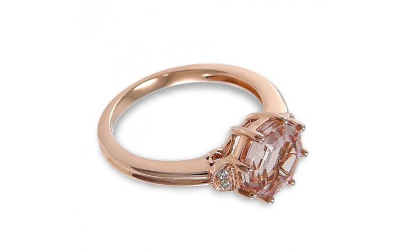 14K Rose Gold MorganiteWith Diamond Ring