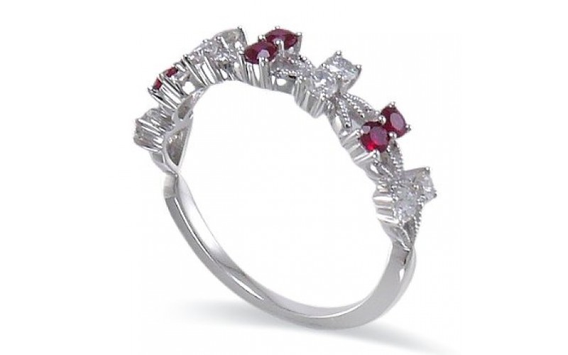 14K White Gold Ruby With Diamond Ring