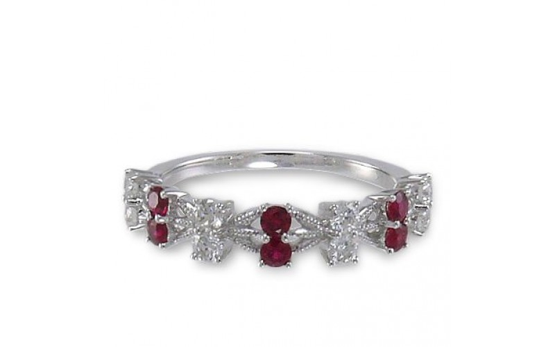 14K White Gold Ruby With Diamond Ring