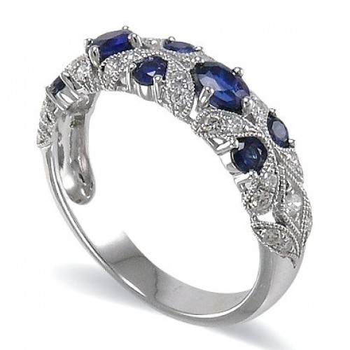 14K White Gold Sapphire With Diamond Ring