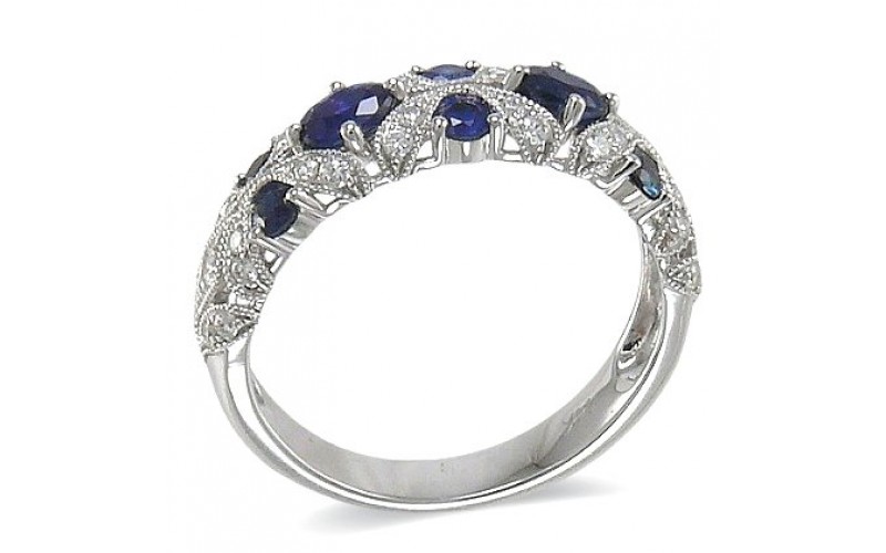 14K White Gold Sapphire With Diamond Ring