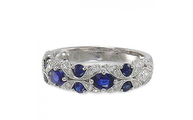 14K White Gold Sapphire With Diamond Ring