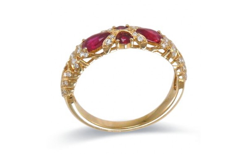 14K Yellow Gold Ruby With Diamond Ring