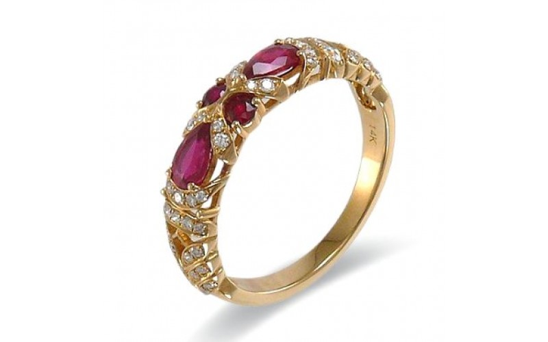 14K Yellow Gold Ruby With Diamond Ring
