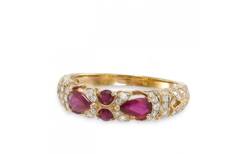 14K Yellow Gold Ruby With Diamond Ring