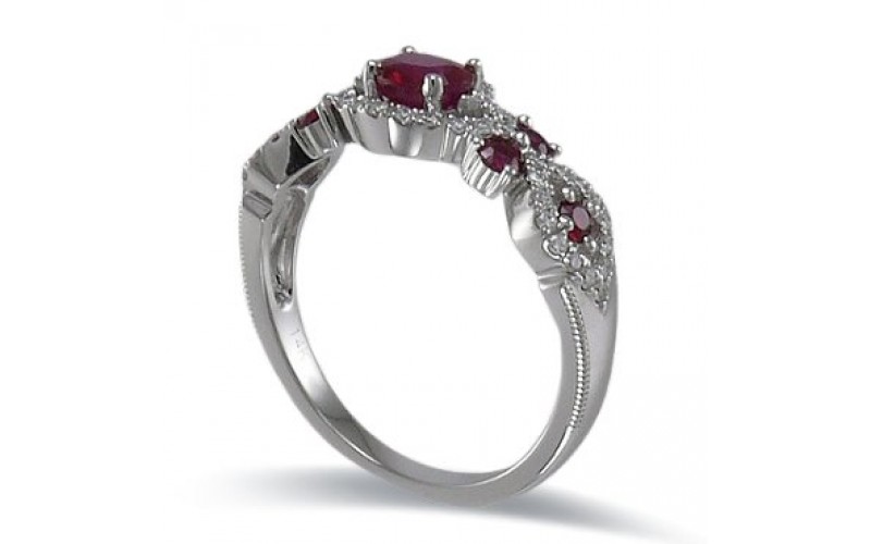 14K White Gold Ruby With Diamond Ring