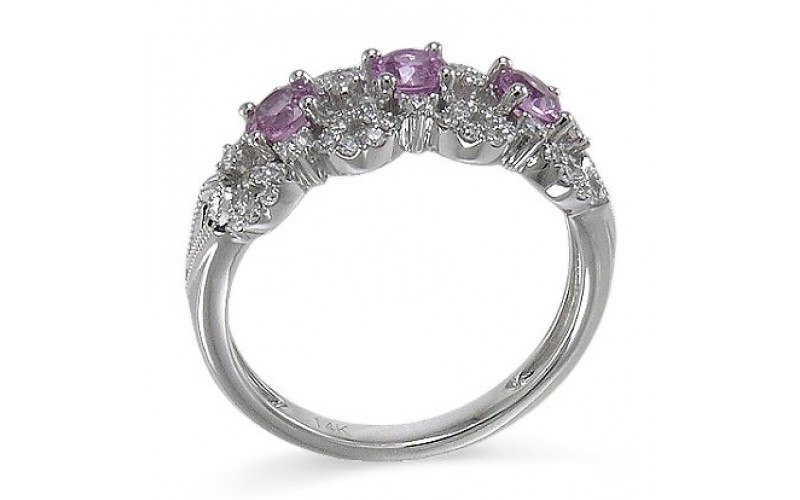 14K White Gold Pink Sapphire With Diamond Ring