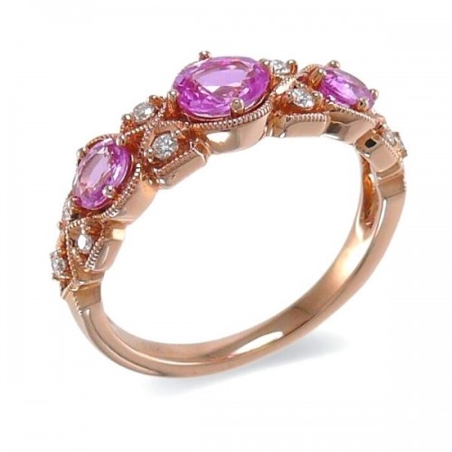 14K Rose Gold Pink Sapphire With Diamond Ring