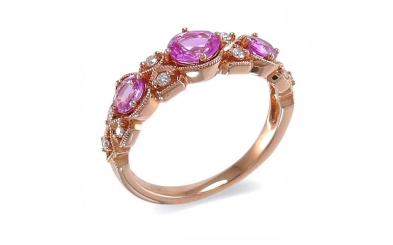 14K Rose Gold Pink Sapphire With Diamond Ring