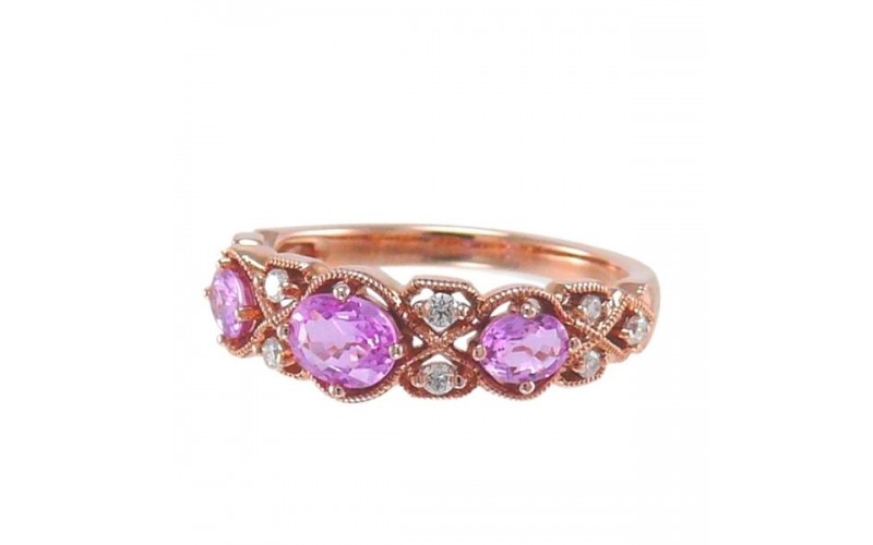 14K Rose Gold Pink Sapphire With Diamond Ring