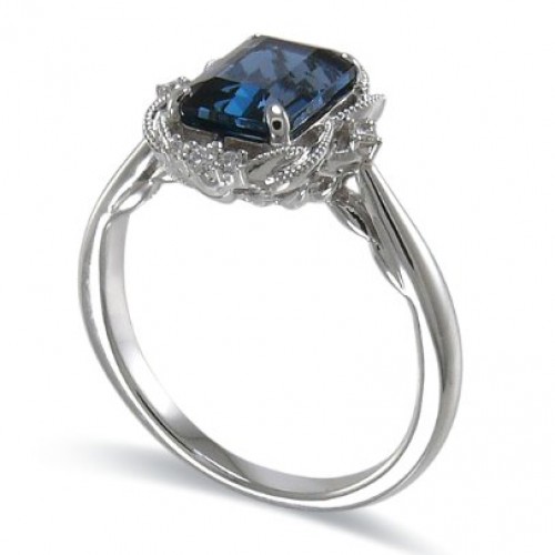 14K White Gold London BlueTopaz With Diamond Ring