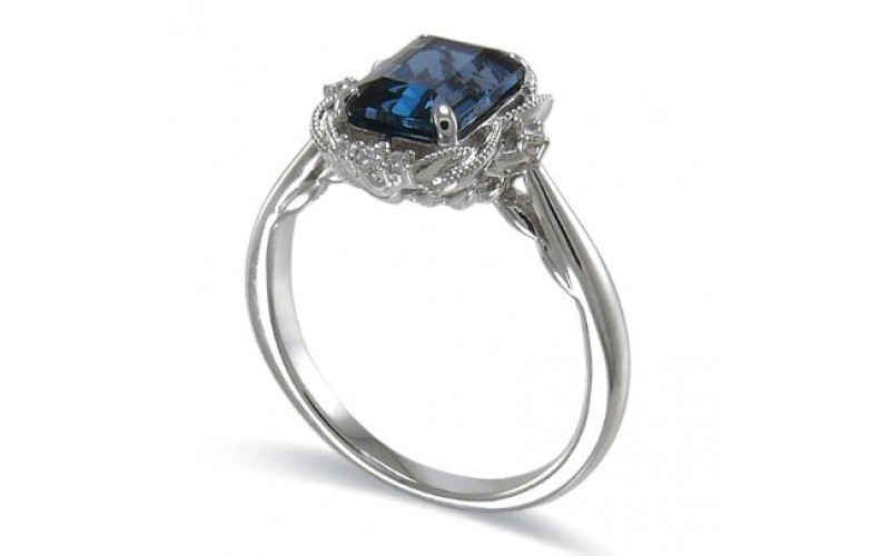 14K White Gold London BlueTopaz With Diamond Ring