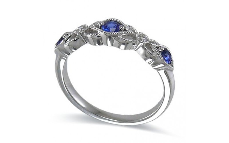 14K White Gold Sapphire With Diamond Ring