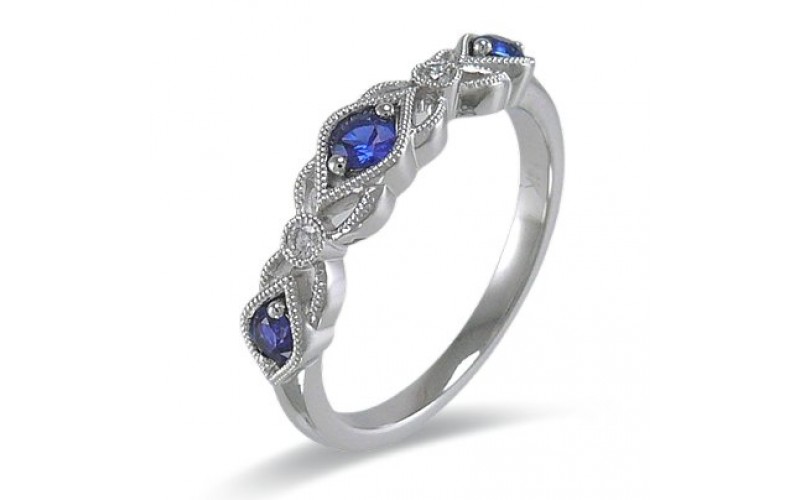 14K White Gold Sapphire With Diamond Ring