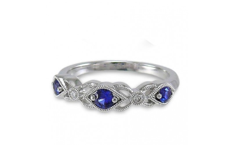 14K White Gold Sapphire With Diamond Ring