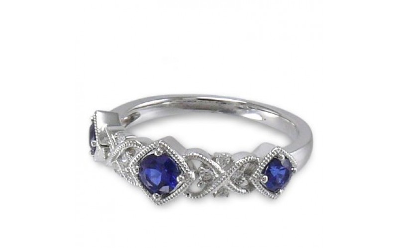 14K White Gold Sapphire With Diamond Ring