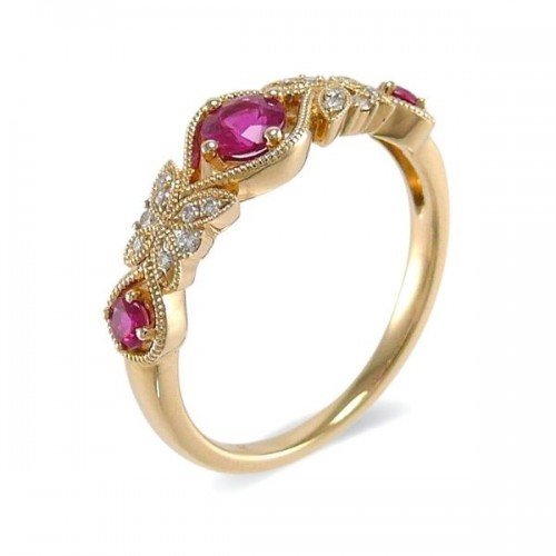 14K Yellow Gold Ruby With Diamond Ring