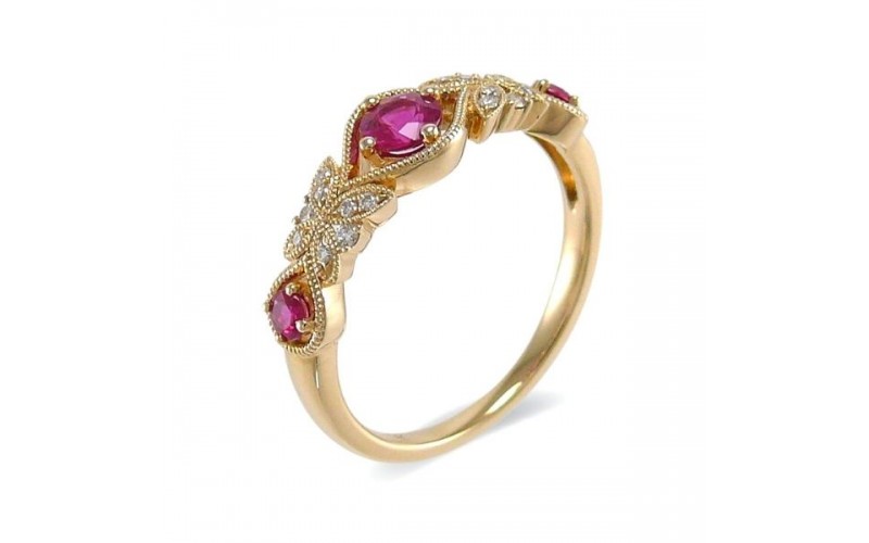 14K Yellow Gold Ruby With Diamond Ring