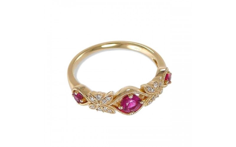 14K Yellow Gold Ruby With Diamond Ring