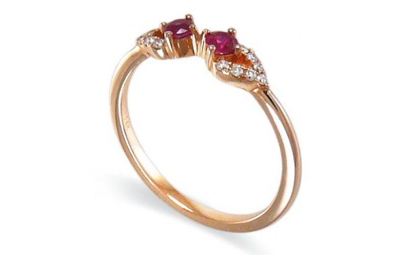 14K Rose Gold Ruby With Diamond Ring