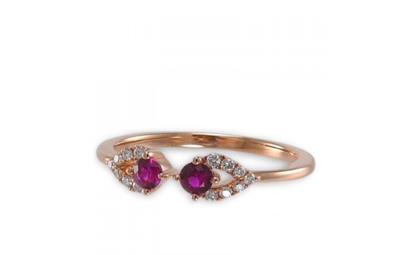 14K Rose Gold Ruby With Diamond Ring