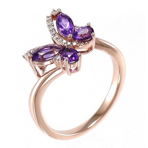 14K Rose Gold Amethyst With Diamond Ring