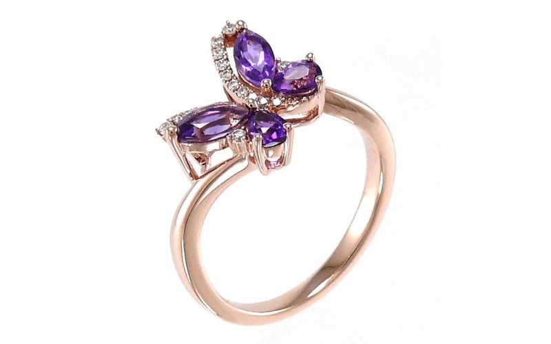 14K Rose Gold Amethyst With Diamond Ring