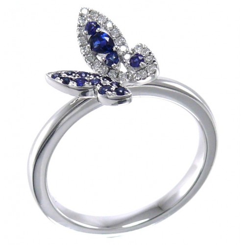 14K White Gold Sapphire With Diamond Ring