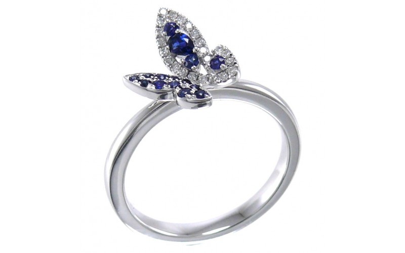 14K White Gold Sapphire With Diamond Ring