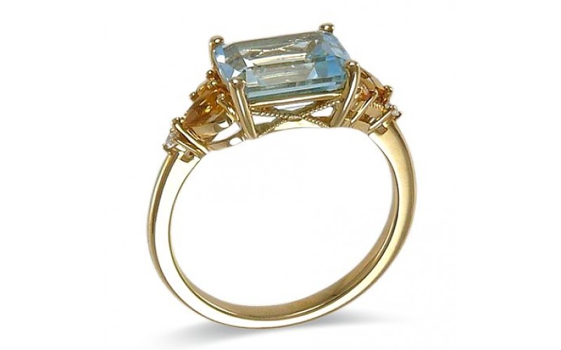 14K Yellow Gold Multi Gems With Diamond Ring