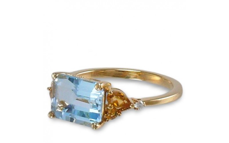 14K Yellow Gold Multi Gems With Diamond Ring