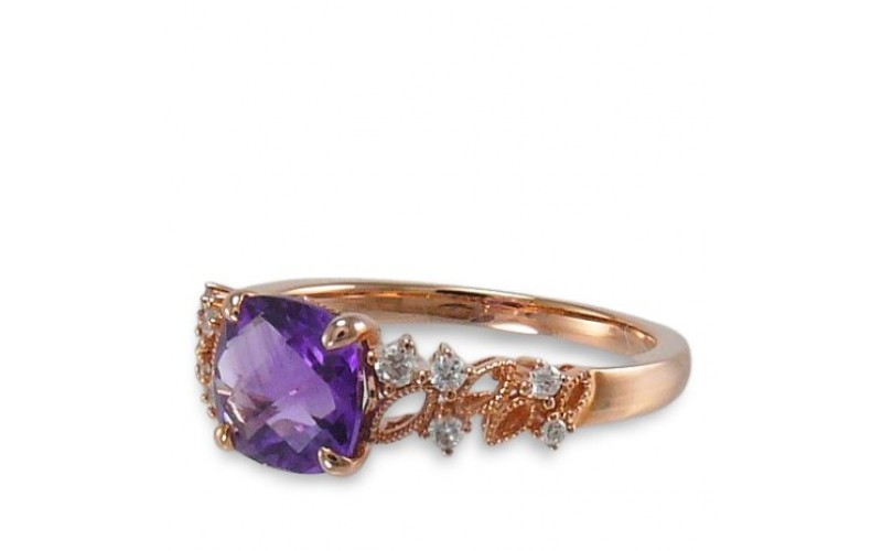 14K Rose Gold Amethyst With Diamond Ring