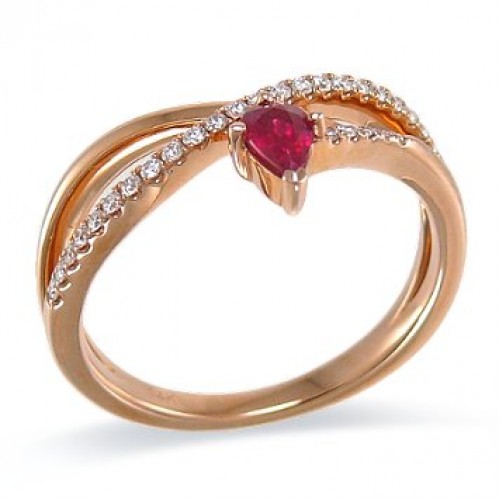 14K Rose Gold Ruby With Diamond Ring