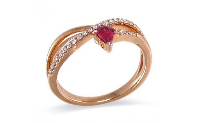 14K Rose Gold Ruby With Diamond Ring