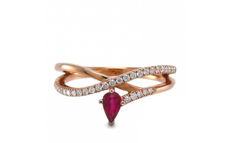 14K Rose Gold Ruby With Diamond Ring