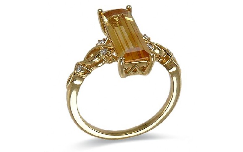 14K Yellow Gold Citrine With Diamond Ring